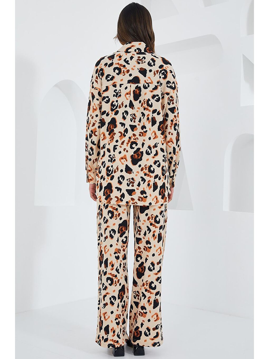 Bej Kadın Krem Kahverengi Desenli Örme İkili Takım 5858-4