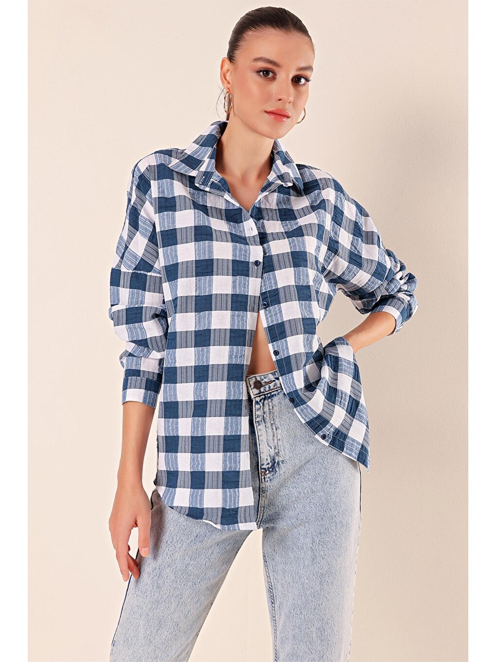 3900 Oversize Uzun Basic Gömlek - B.lacivert