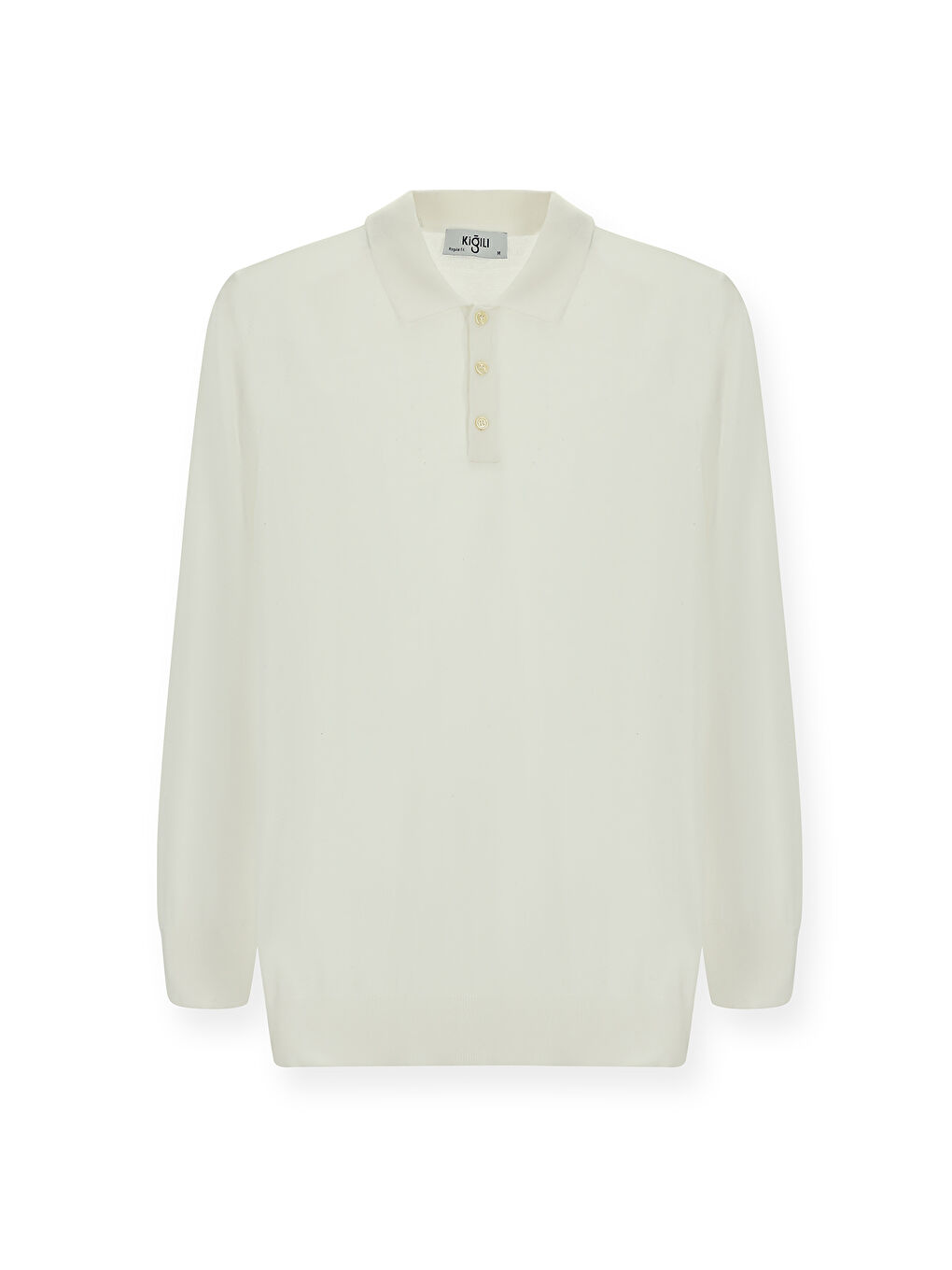 Beyaz Polo Yaka Regular Fit Pamuklu Kaşmirli Triko Kazak