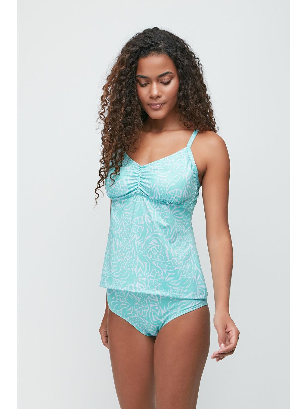 C&City Yüksek Bel Uzun Tankini 7741 Mavi