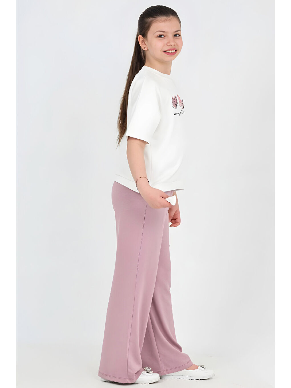 Pembe Kız Çocuk Yanları Bağlama Kuşaklı Alt-Üst Takım 7-12 Yaş 12644BLT-1
