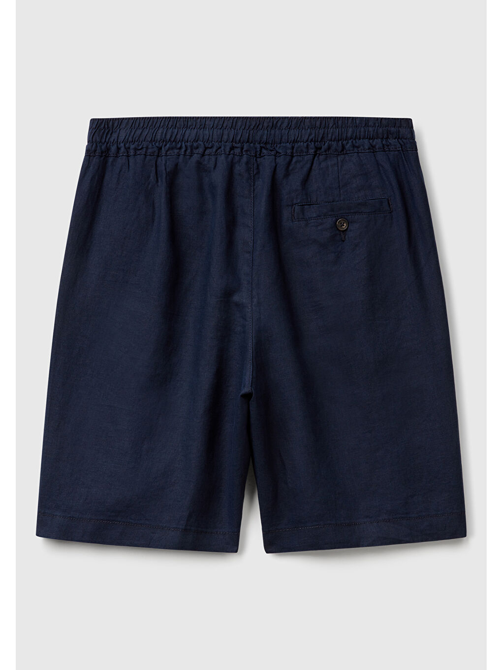 Erkek Lacivert %100 Keten Büzgü İpli Düğmeli Pile Detaylı Bermuda Şort-3