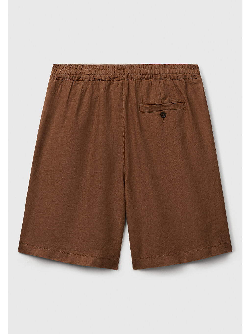 Erkek Kahverengi %100 Keten Büzgü İpli Düğmeli Pile Detaylı Bermuda Şort-3