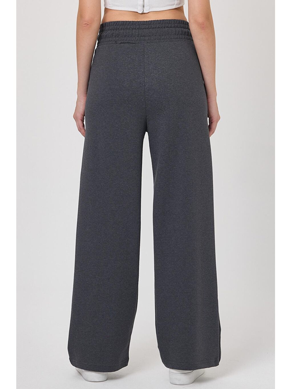 Kadın Mevsimlik Salaş Geniş Paça Yüksek Bel Antrasit Eşofman Altı-6