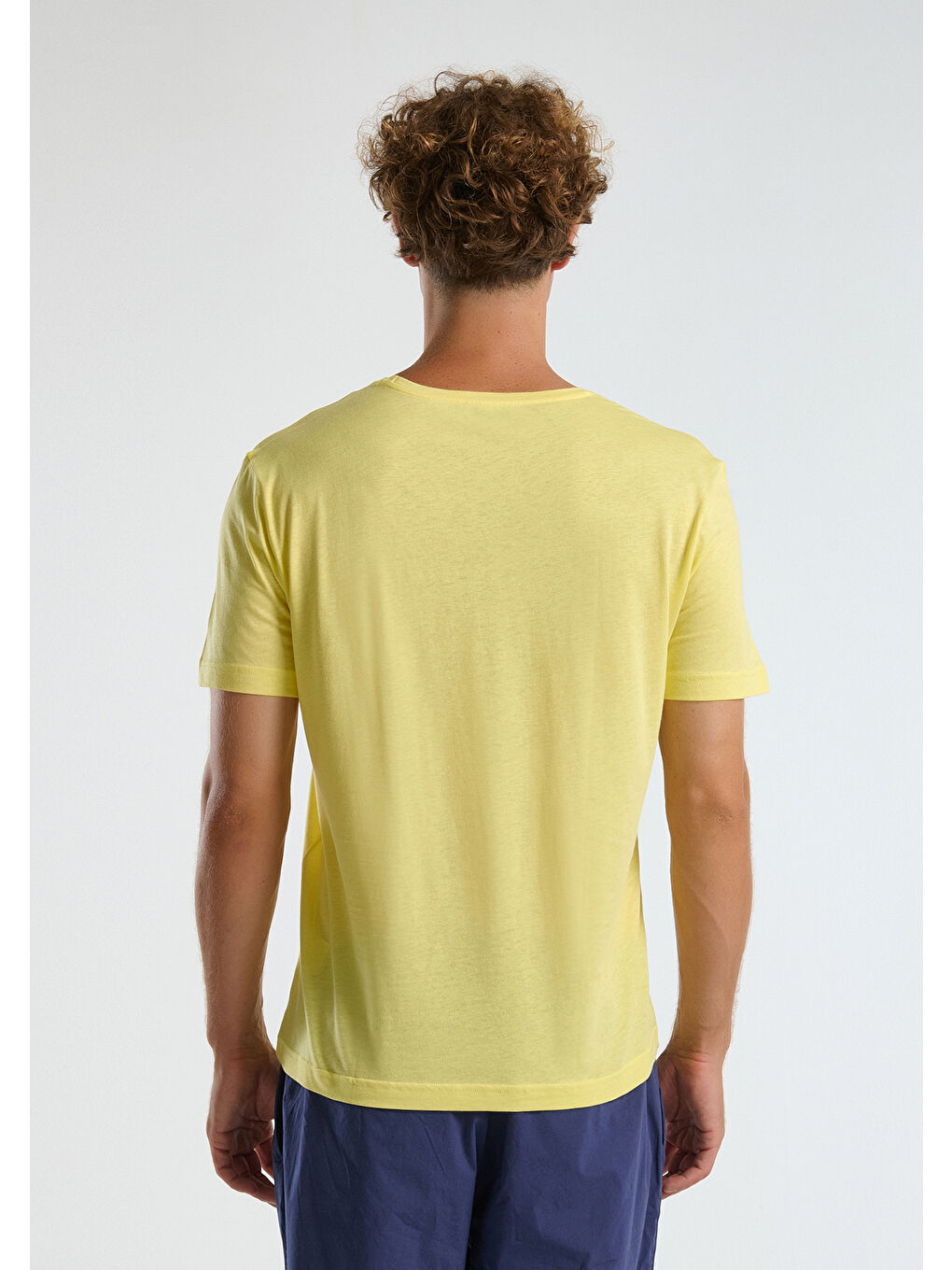 Erkek Sarı %100 Pamuk Bisiklet Yaka T-Shirt-1