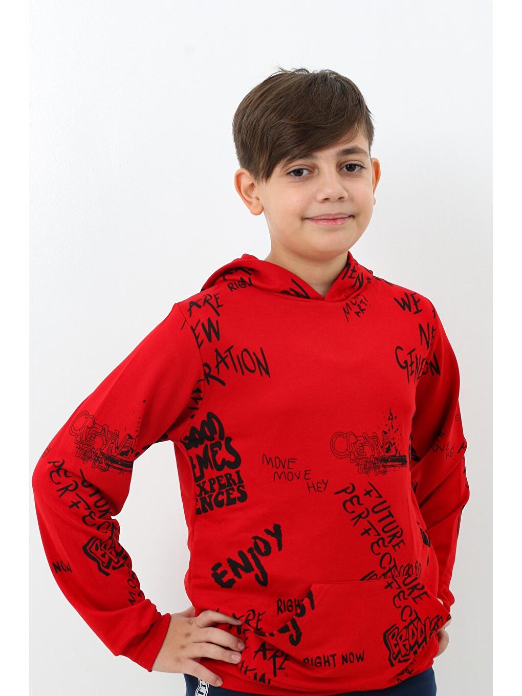 My Serenad Kırmızı Erkek Çocuk Yazı Baskılı Kapüşonlu Sweatshirt 4 14Yaş 14020 - 2