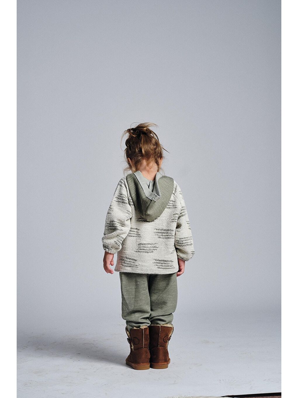 Haki Unisex Etnik Desen Kapüşonlu 2'li Takım-1