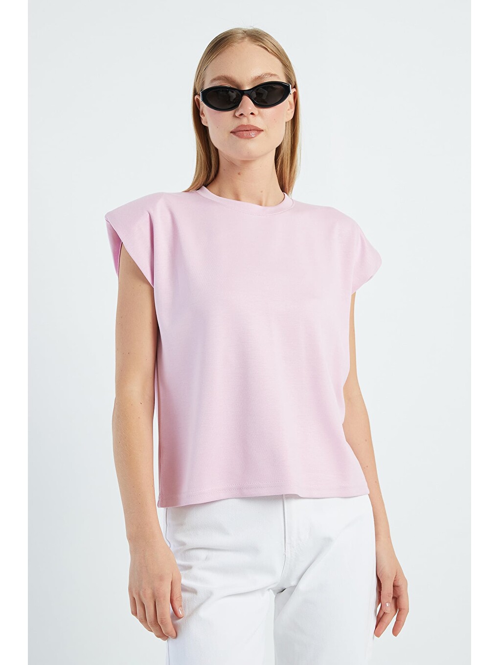 Pembe Basic Omuz Vatkalı Modal Tişört-1