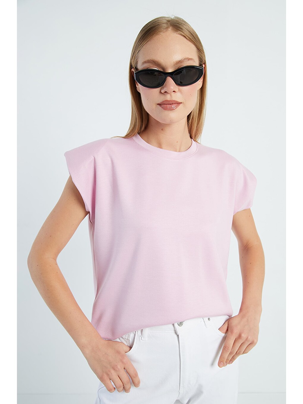 Pembe Basic Omuz Vatkalı Modal Tişört-3