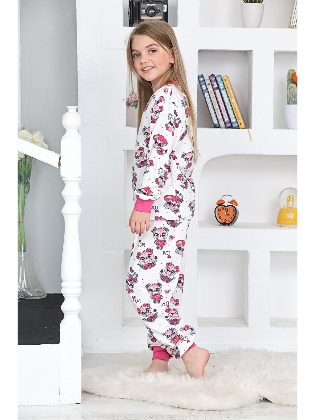 Kapi Kids Fuşya-Beyaz Kız Çocuk Kuş Baskılı Pijama Takımı 1-11 Yaş 4924-26 - 3