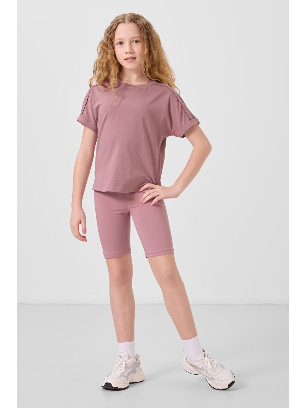 Pembe Gül Kurusu Pamuklu Kısa Paça Standart Fit Basic Kız Çocuk Tayt - 75188