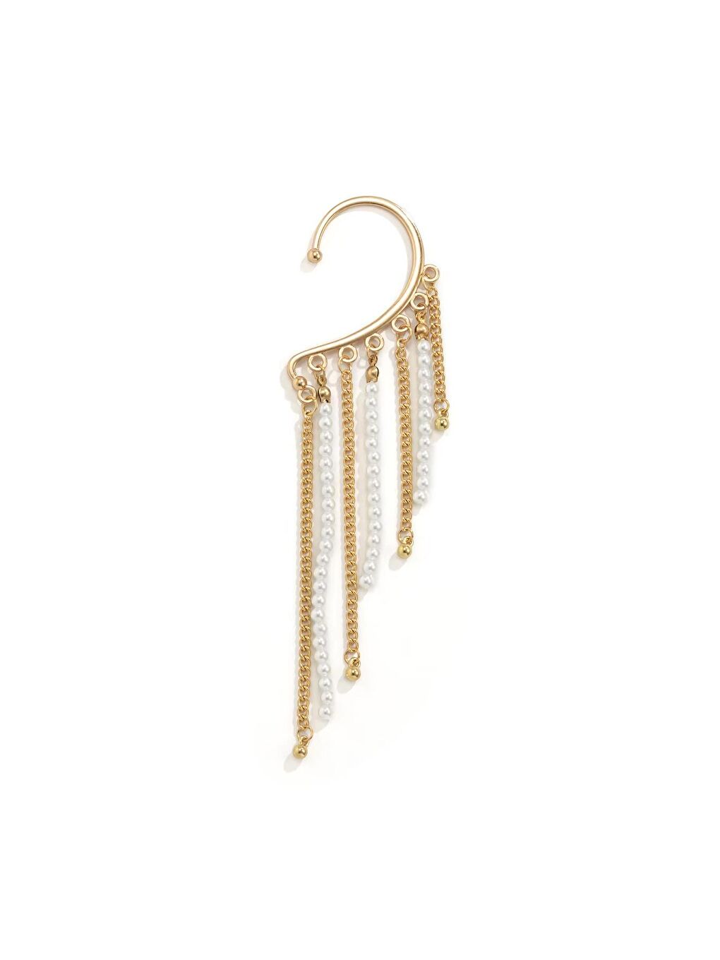 New Obsessions Sarı İnci ve Zincir Detaylı Kulak Deliği Gerektirmeyen Ear Cuff - Sallantılı Kıkırdak Küpesi - 1