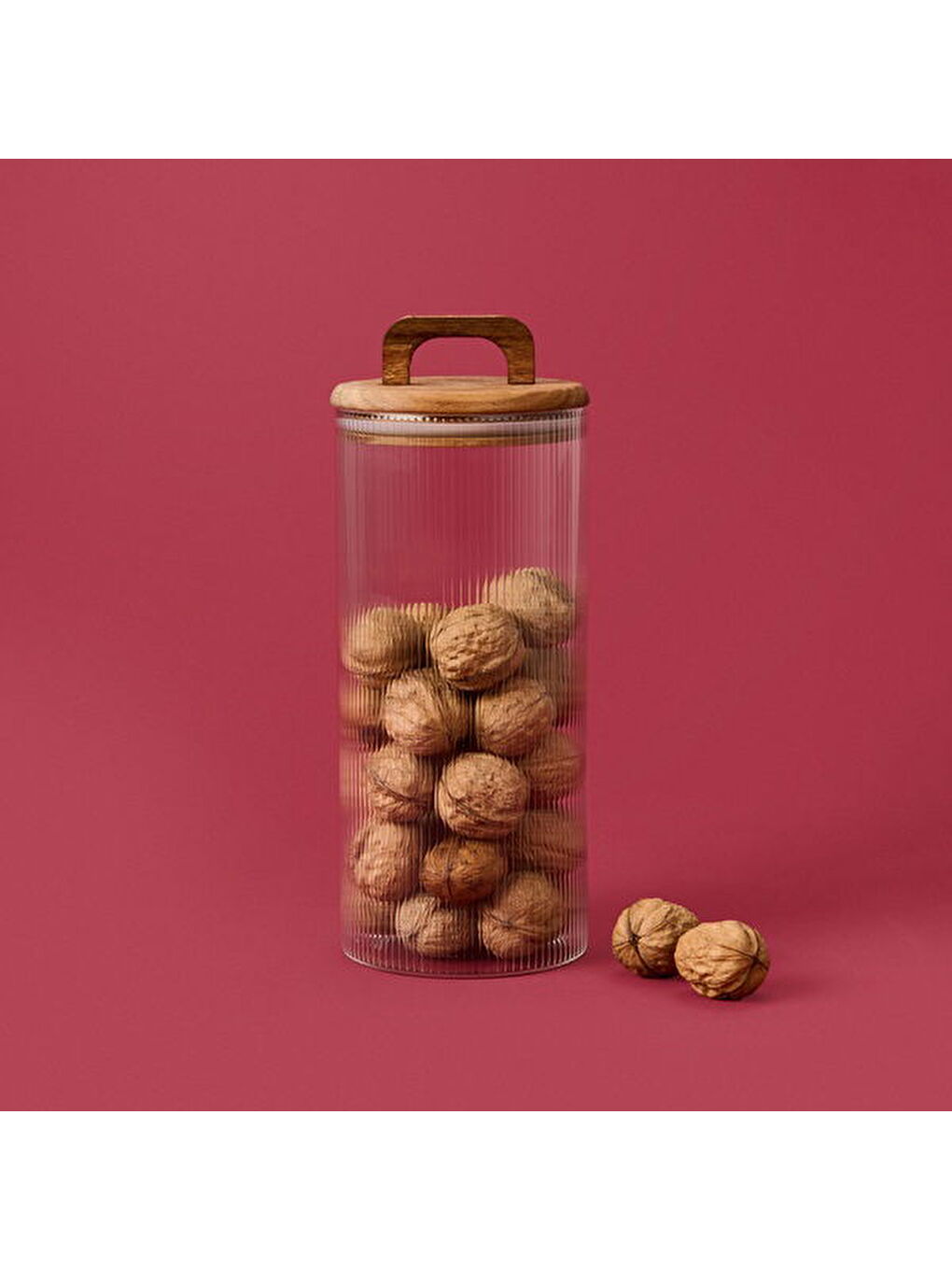 Akasya Kapaklı Cam Erzak Kabı - Kahverengi / Şeffaf - 1500 ml