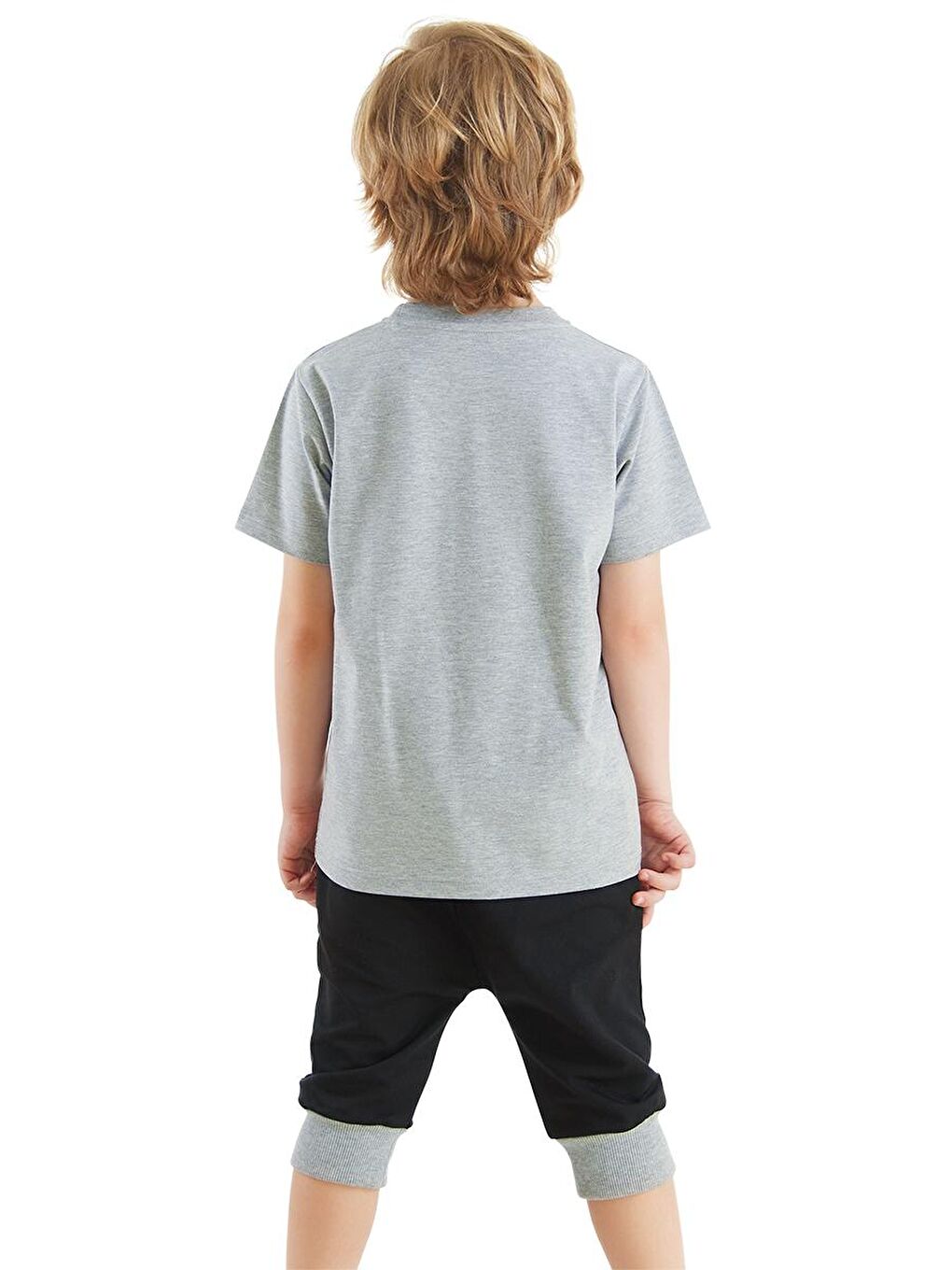 Denokids Siyah Rakun Erkek Çocuk T-shirt Kapri Şort Takım - 1