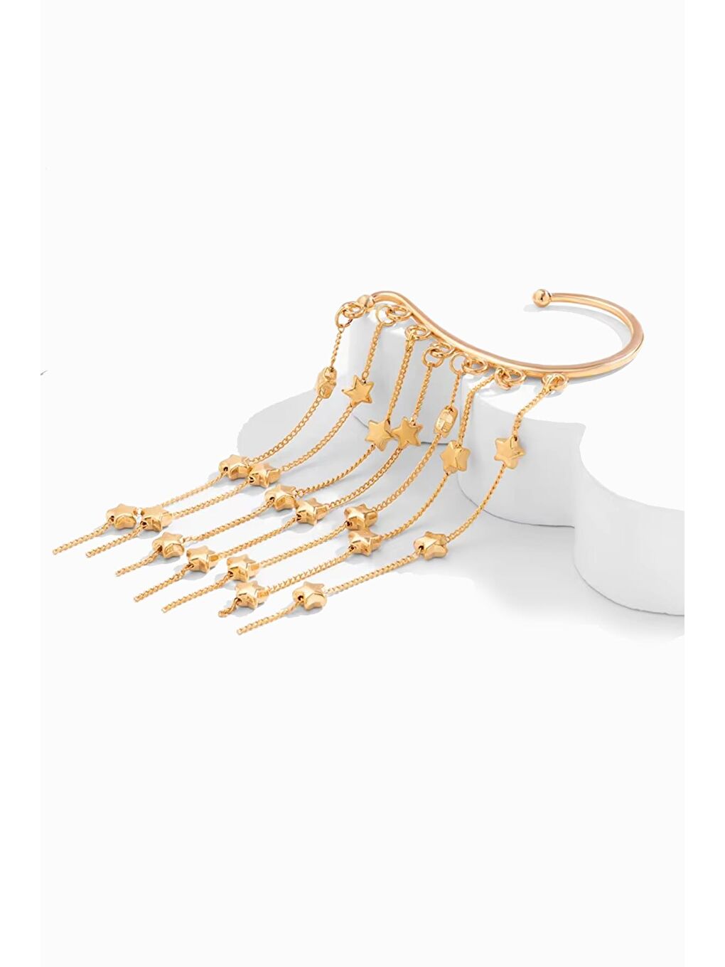 New Obsessions Sarı Yıldız Şelalesi Kulak Deliği Gerektirmeyen Ear Cuff- Kıkırdak Küpesi - 1