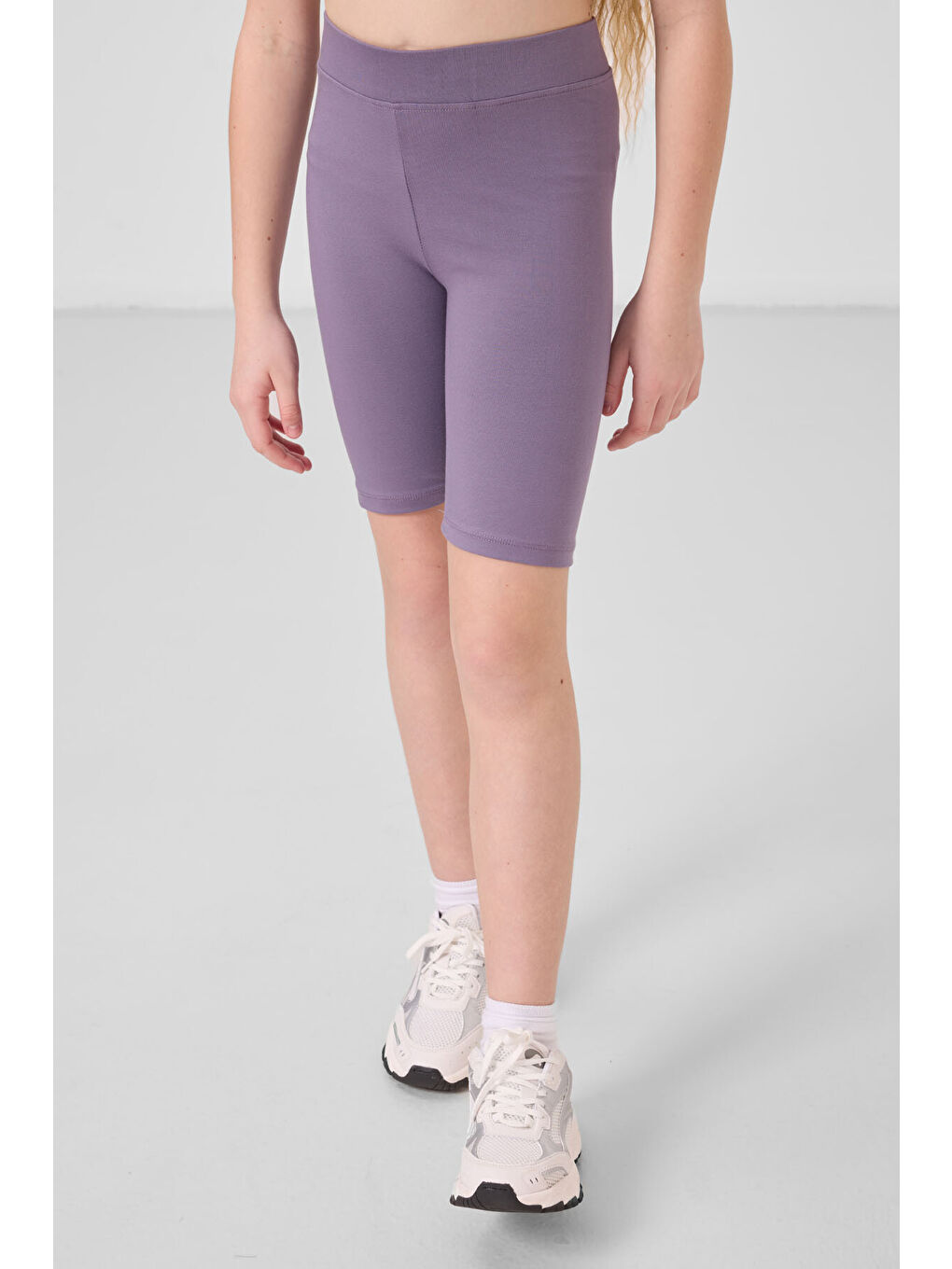 Mor Eflatun Pamuklu Kısa Paça Standart Fit Basic Kız Çocuk Tayt - 75188-2
