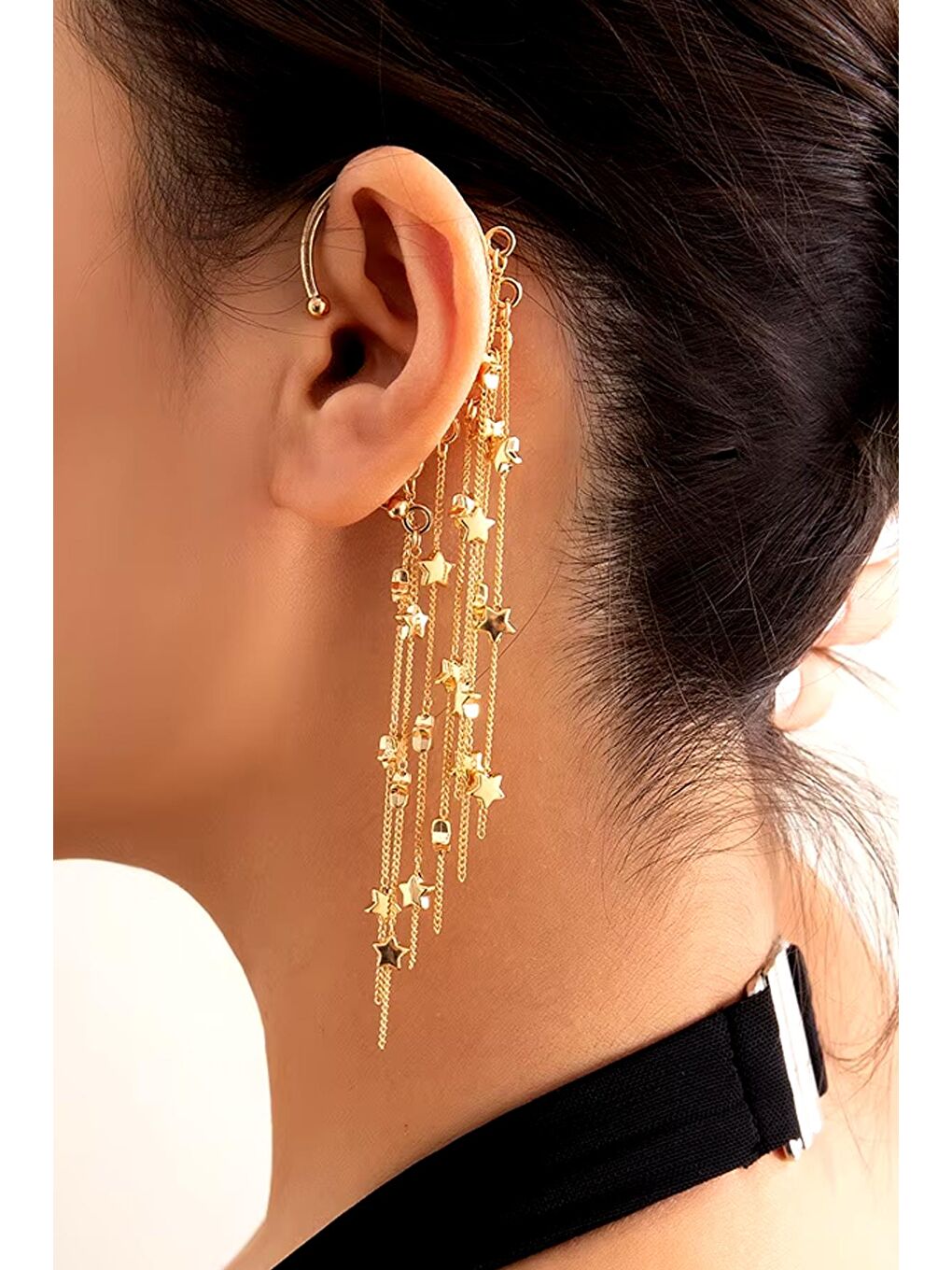 New Obsessions Sarı Yıldız Şelalesi Kulak Deliği Gerektirmeyen Ear Cuff- Kıkırdak Küpesi - 3