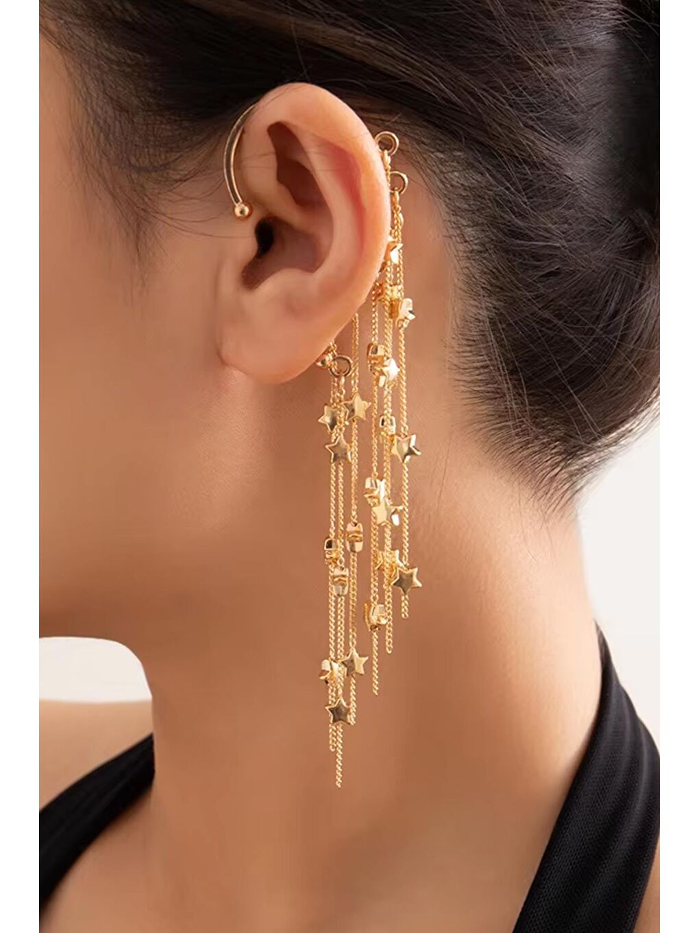 New Obsessions Sarı Yıldız Şelalesi Kulak Deliği Gerektirmeyen Ear Cuff- Kıkırdak Küpesi - 4