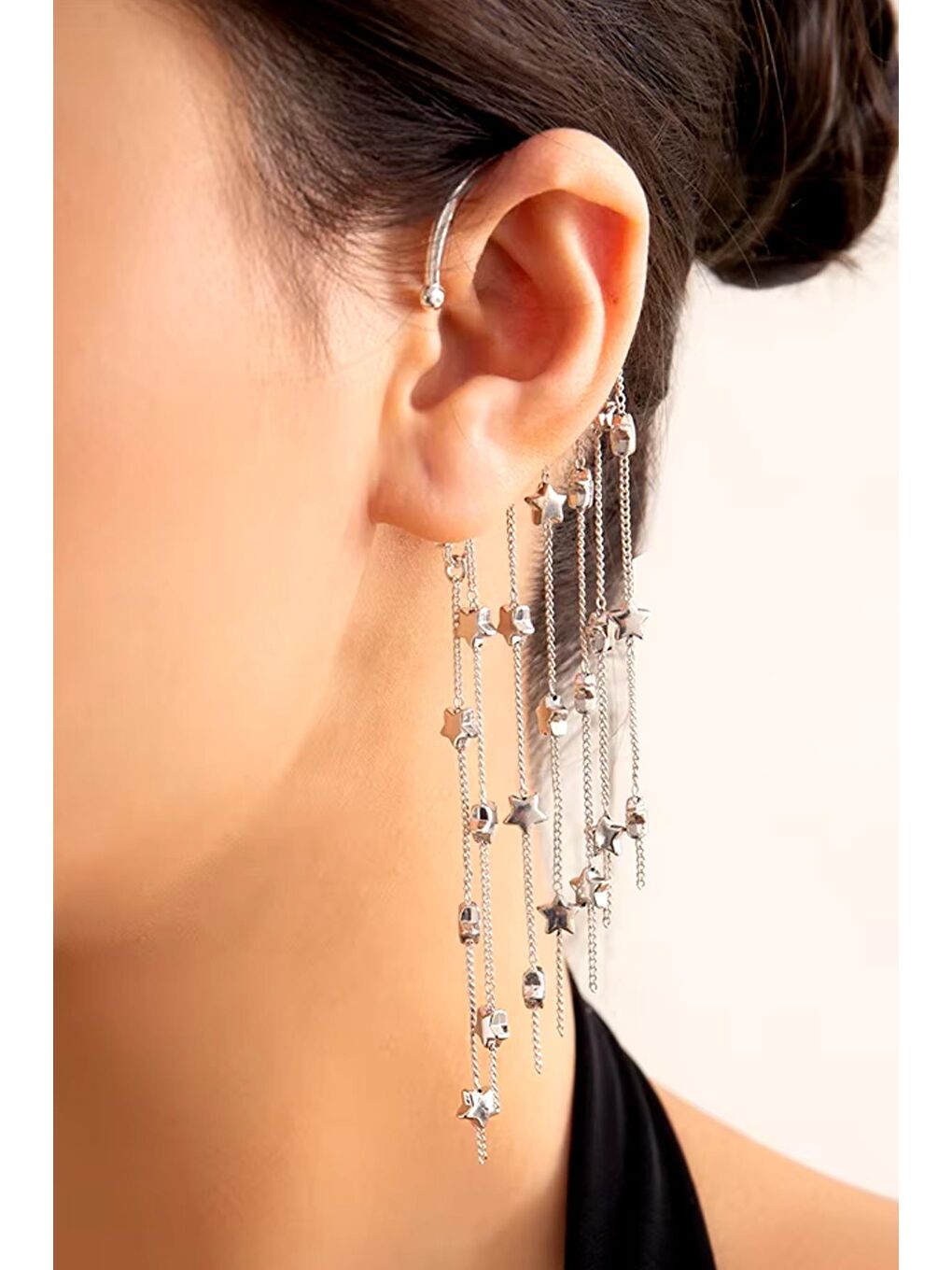 New Obsessions Gri Yıldız Şelalesi Kulak Deliği Gerektirmeyen Ear Cuff- Kıkırdak Küpesi - 2