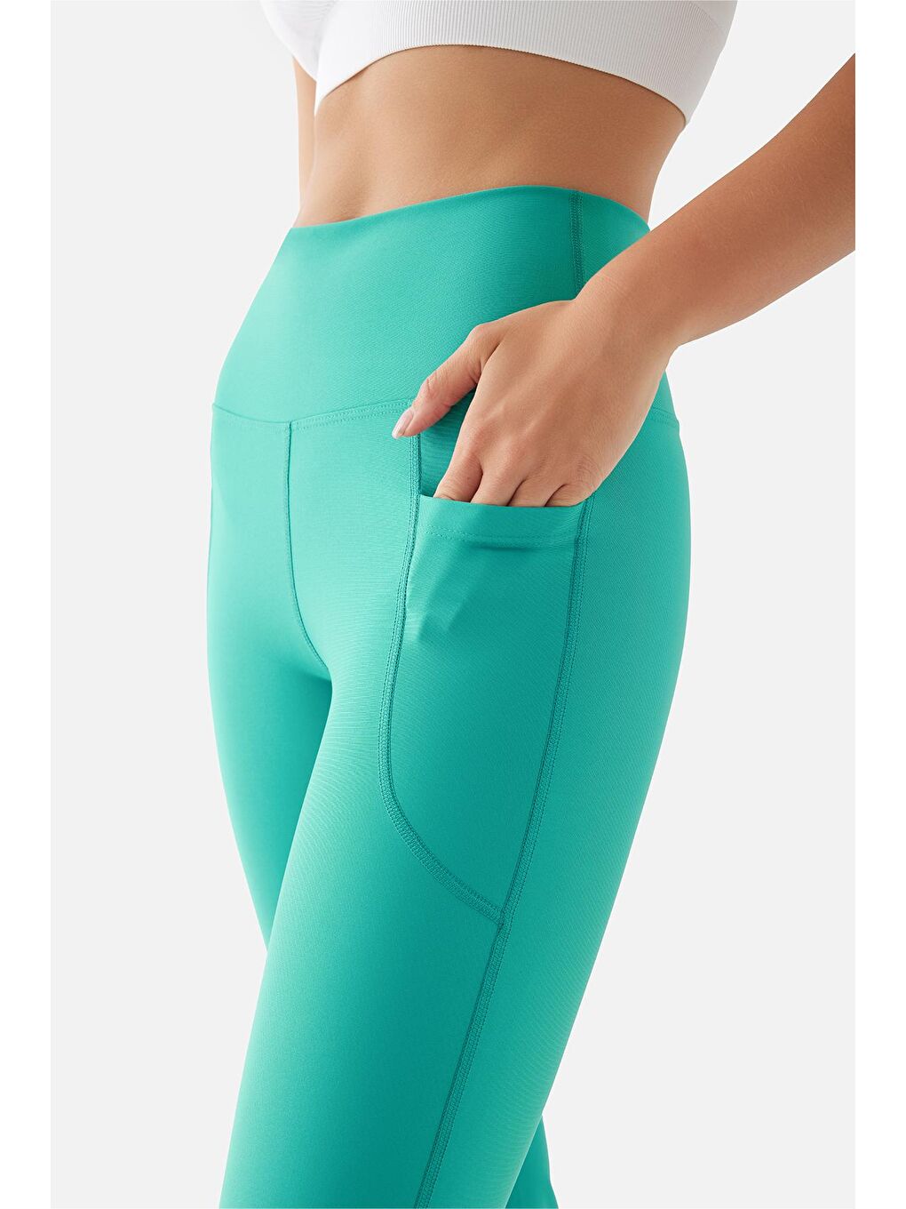 Carmen Flare Yüksek Bel Cepli Turkuaz Yoga Pantolonu-2