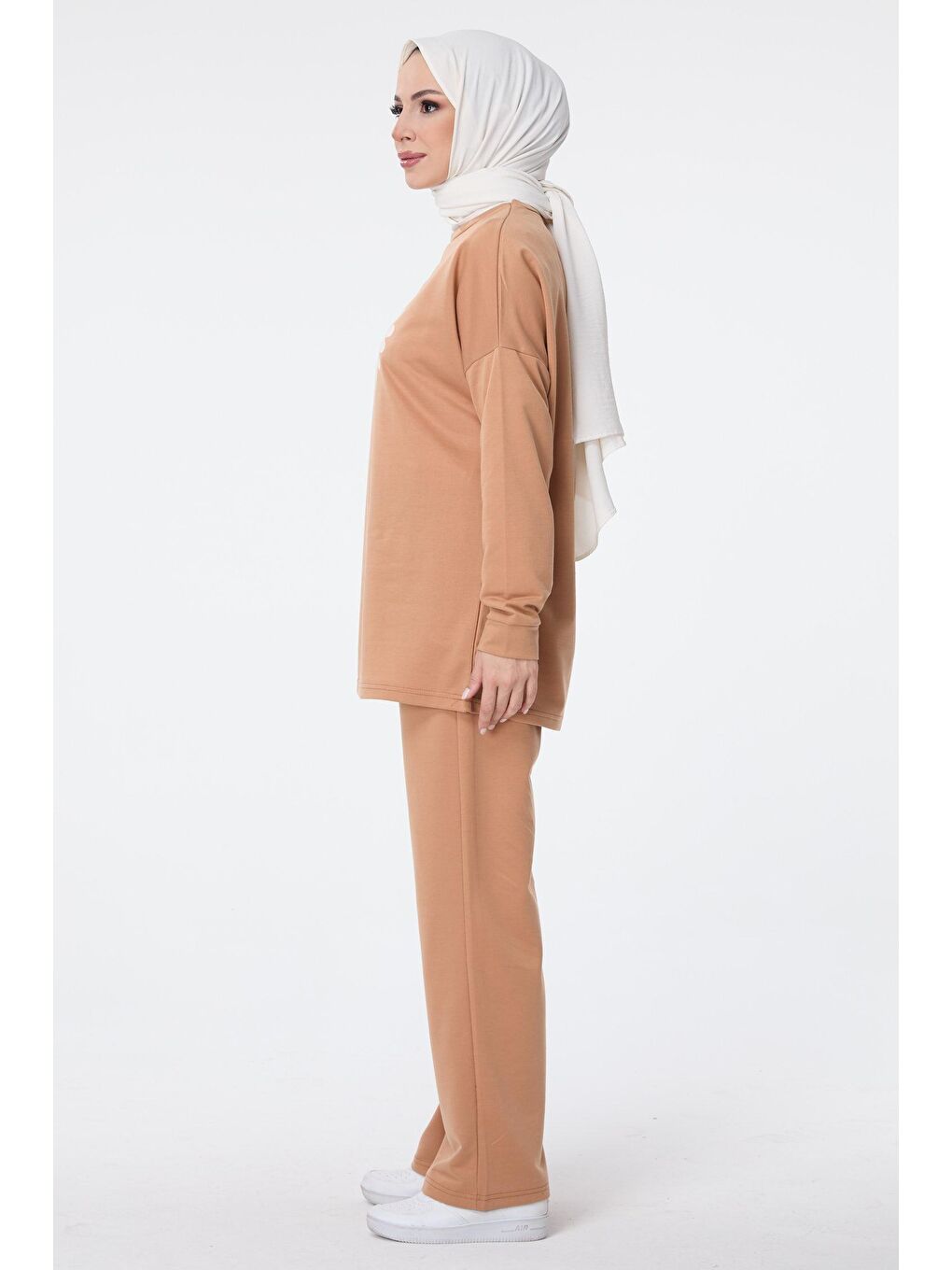 Bisiklet Yaka Kadın Bej Eşofman Takımı - 13061-2