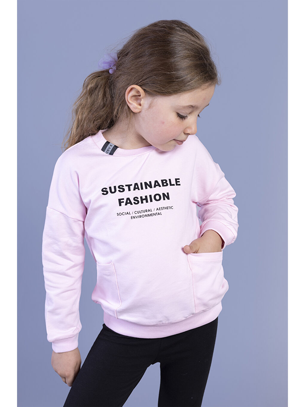 Toontoykids Pembe Kız Çocuk Cep Detaylı Baskılı Sweatshirt