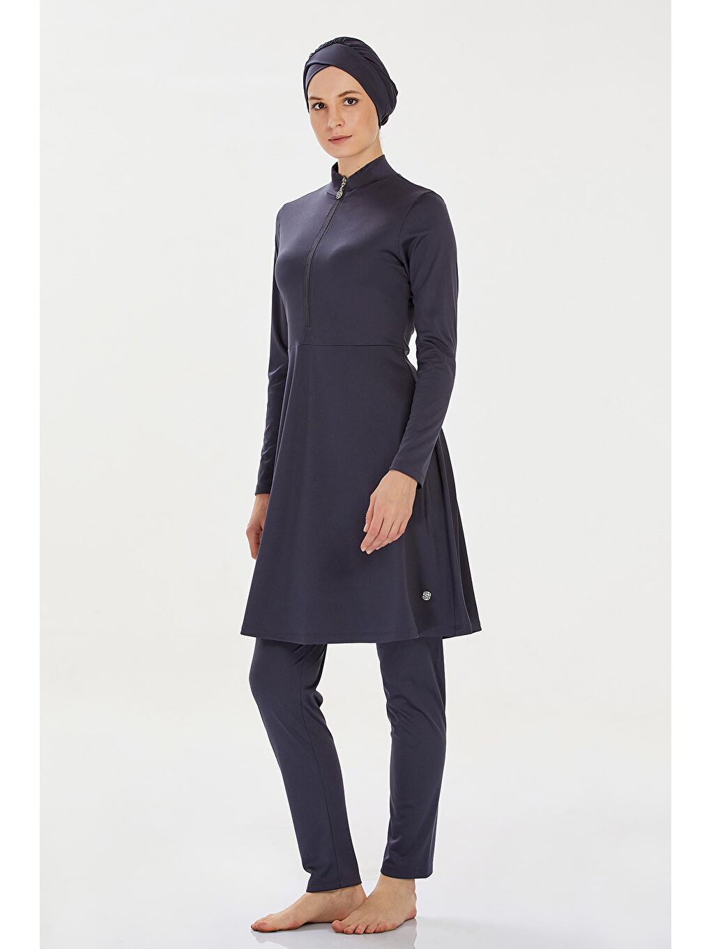 Elastanlı Tam Kapalı Tesettür Mayo Maysız Düz 9020 Antrasit-1