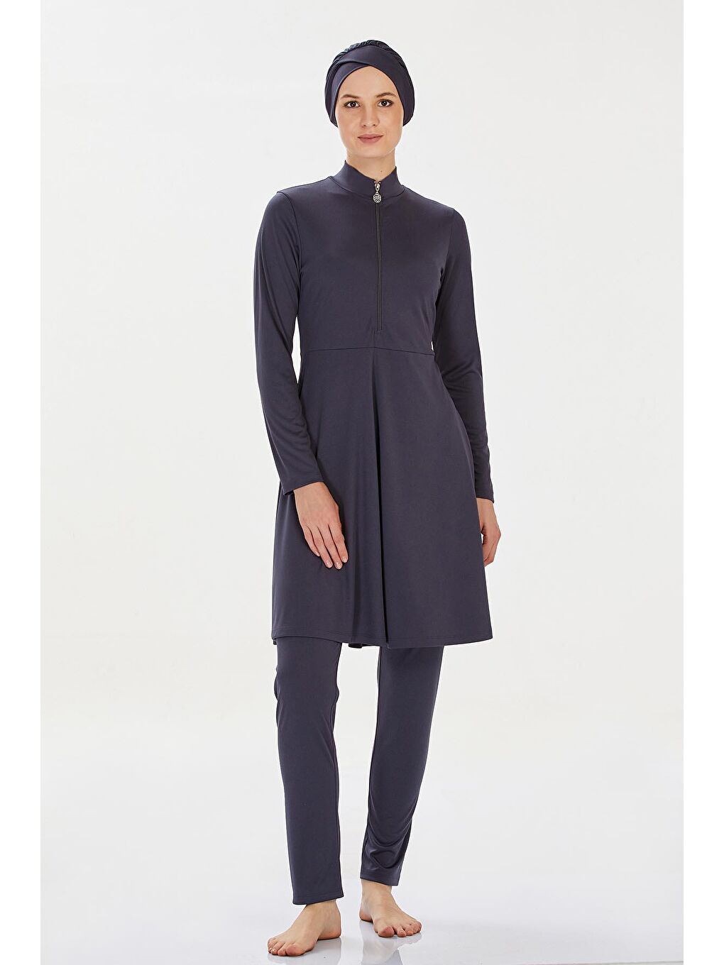 Elastanlı Tam Kapalı Tesettür Mayo Maysız Düz 9020 Antrasit-2