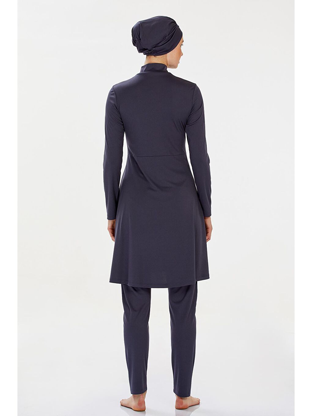 Elastanlı Tam Kapalı Tesettür Mayo Maysız Düz 9020 Antrasit-3