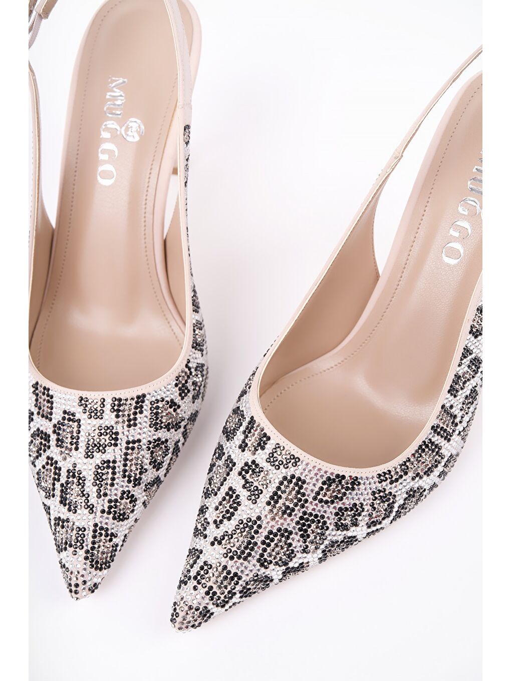 Gri MİDNİGHT Kadın Sivri Burun Leopar Detaylı Arkası Açık Günlük Klasik Topuklu Abiye Ayakkabı-3