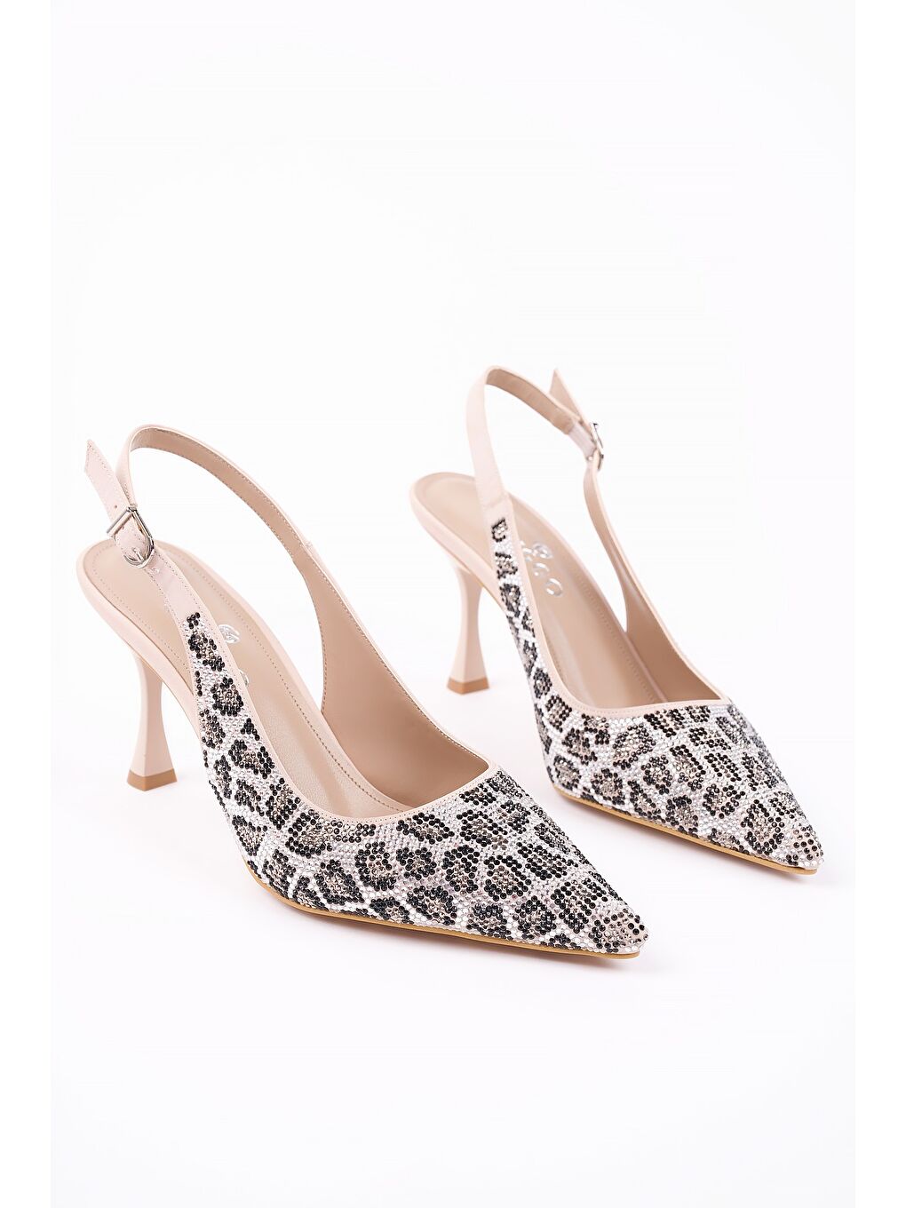 Gri MİDNİGHT Kadın Sivri Burun Leopar Detaylı Arkası Açık Günlük Klasik Topuklu Abiye Ayakkabı-9