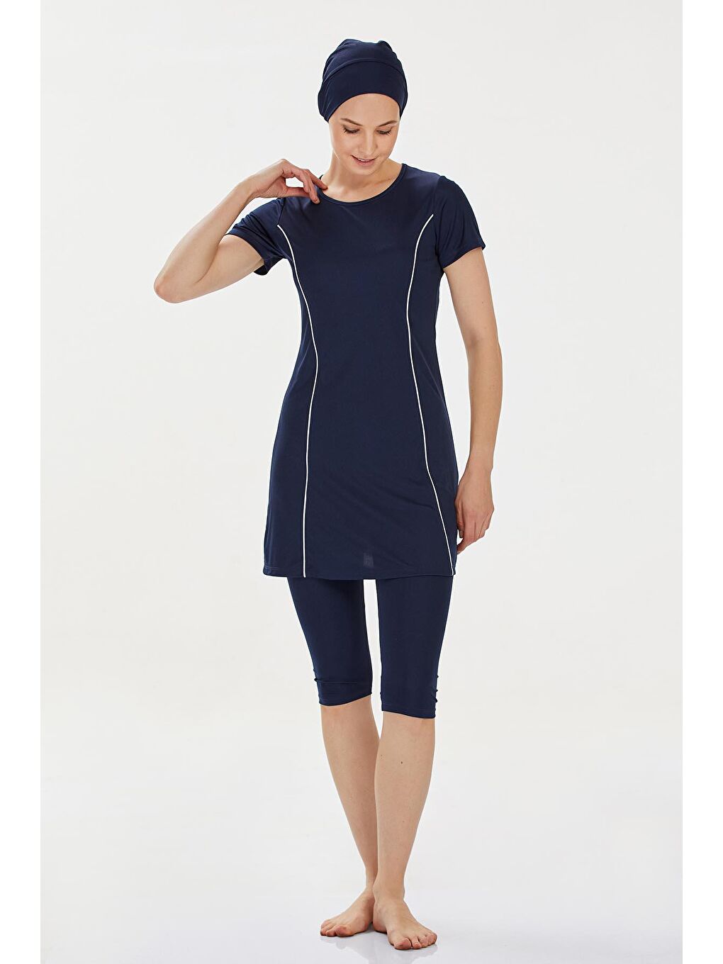 Kısa Kollu Yarı Kaplı Mayo Margarıt 9091 Koyu Lacivert-1