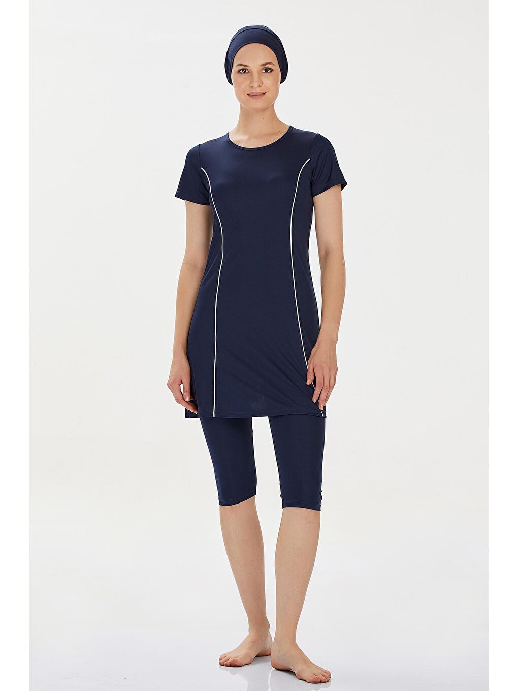 Kısa Kollu Yarı Kaplı Mayo Margarıt 9091 Koyu Lacivert-2