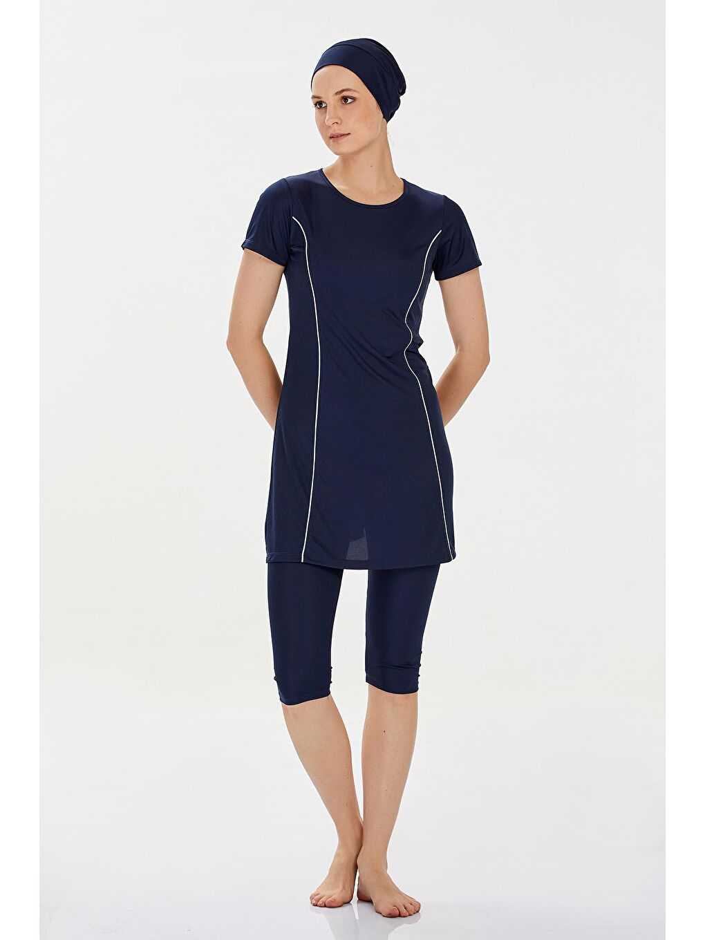 Kısa Kollu Yarı Kaplı Mayo Margarıt 9091 Koyu Lacivert-3