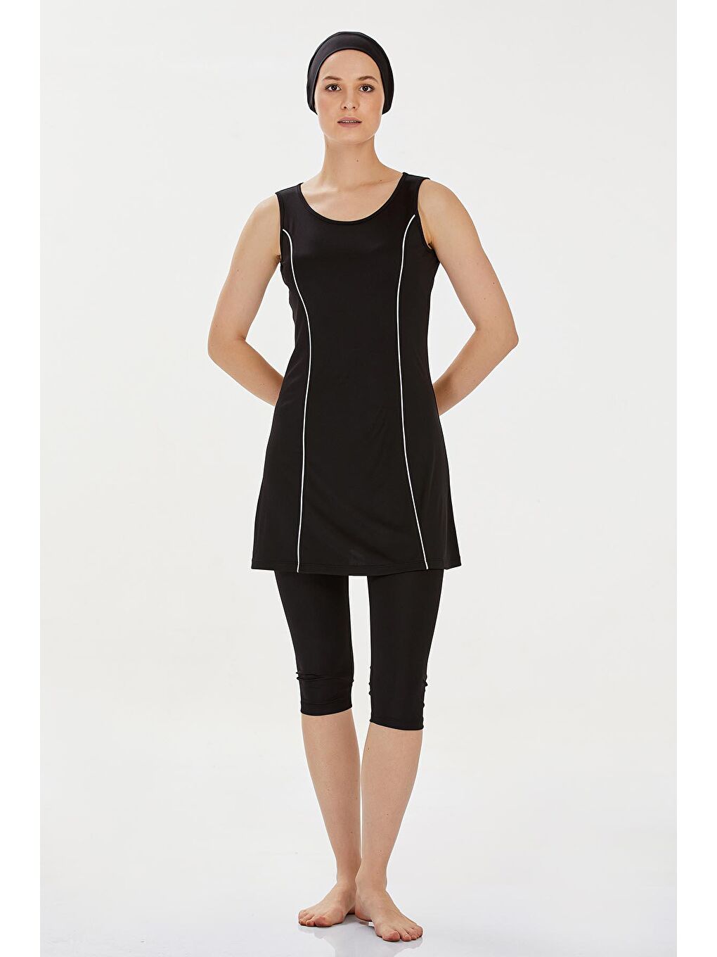 Sıfır Kol Yarı Kapalı Mayo Marga 9098 Siyah-1