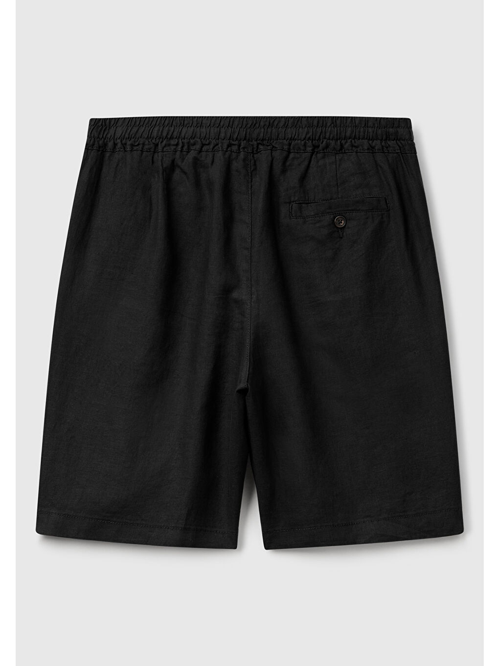 Erkek Siyah %100 Keten Büzgü İpli Düğmeli Pile Detaylı Bermuda Şort-3