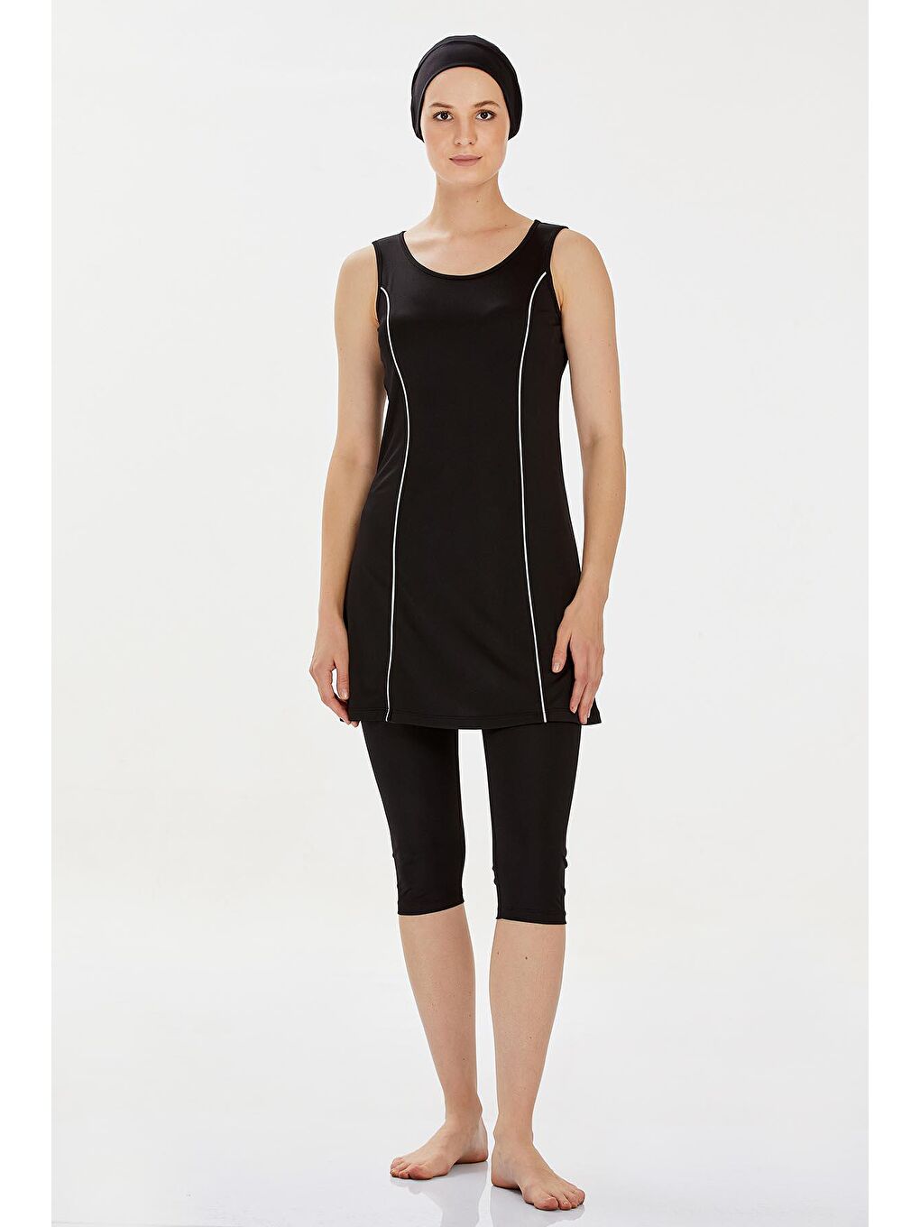 Sıfır Kol Yarı Kapalı Mayo Marga 9098 Siyah-2