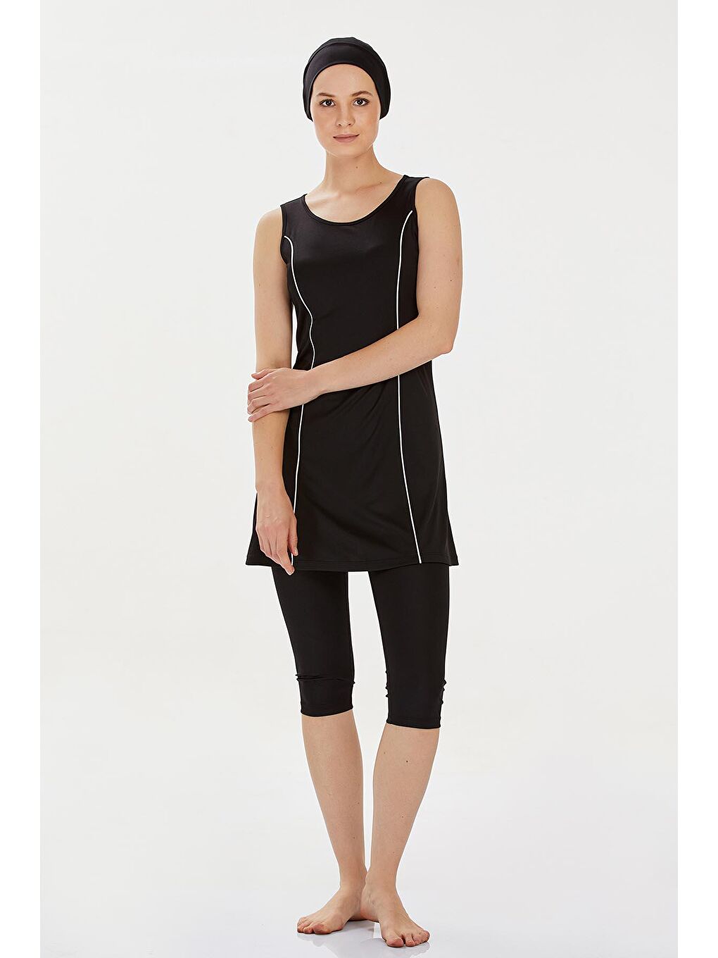 Sıfır Kol Yarı Kapalı Mayo Marga 9098 Siyah-3