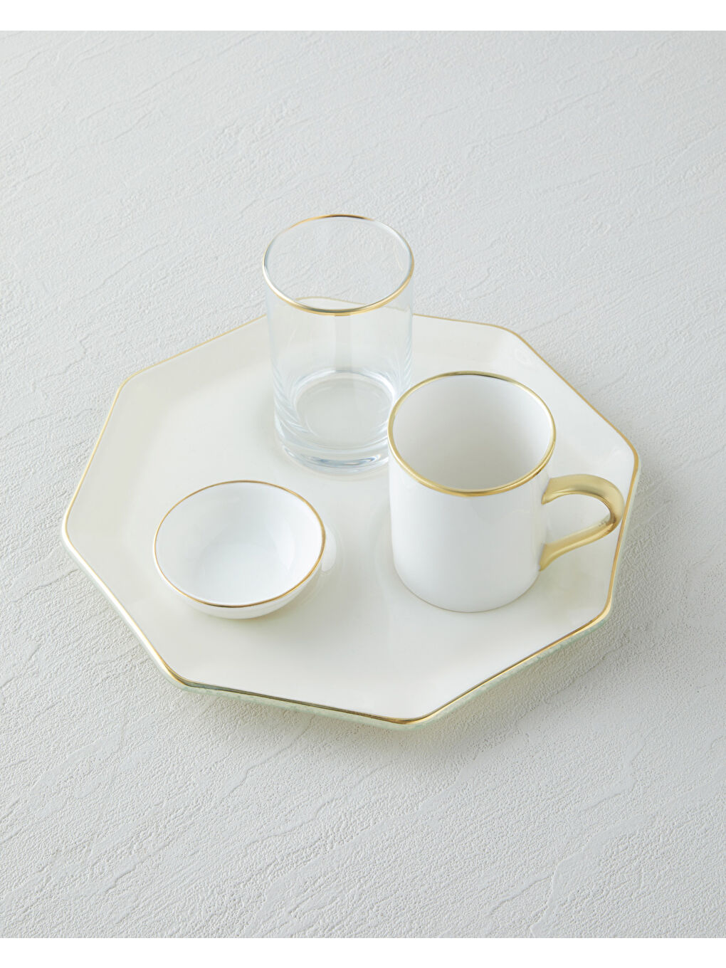 Ekru Alya Tek Kişilik Kahve Sunum Seti 90 ml Krem-Gold-2