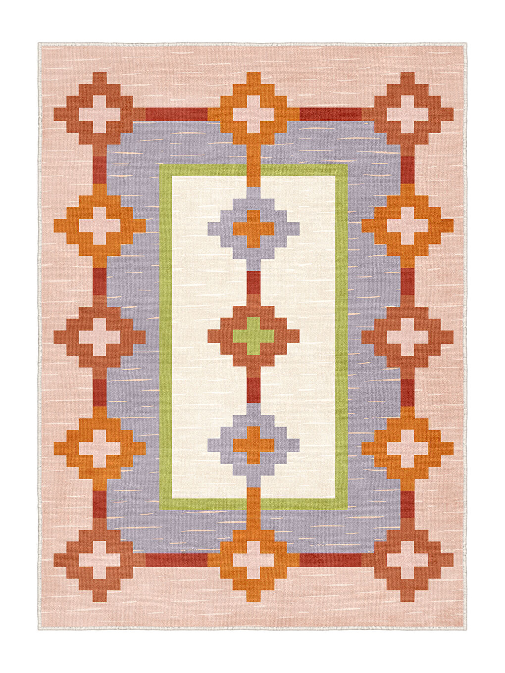 Pembe Dekoratif Salon Halısı, Makinada Yıkanabilir, Kaymaz Taban, İnce & Modern Tasarım