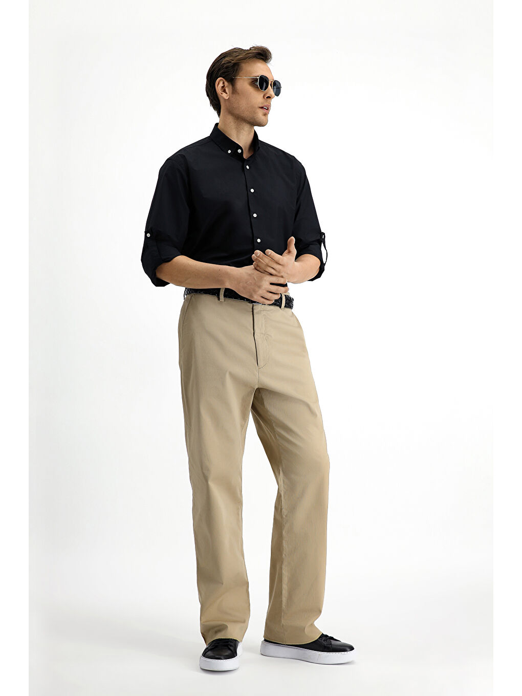 Siyah Uzun Kol Regular Fit Düğmeli Yaka Pamuk Gömlek-1