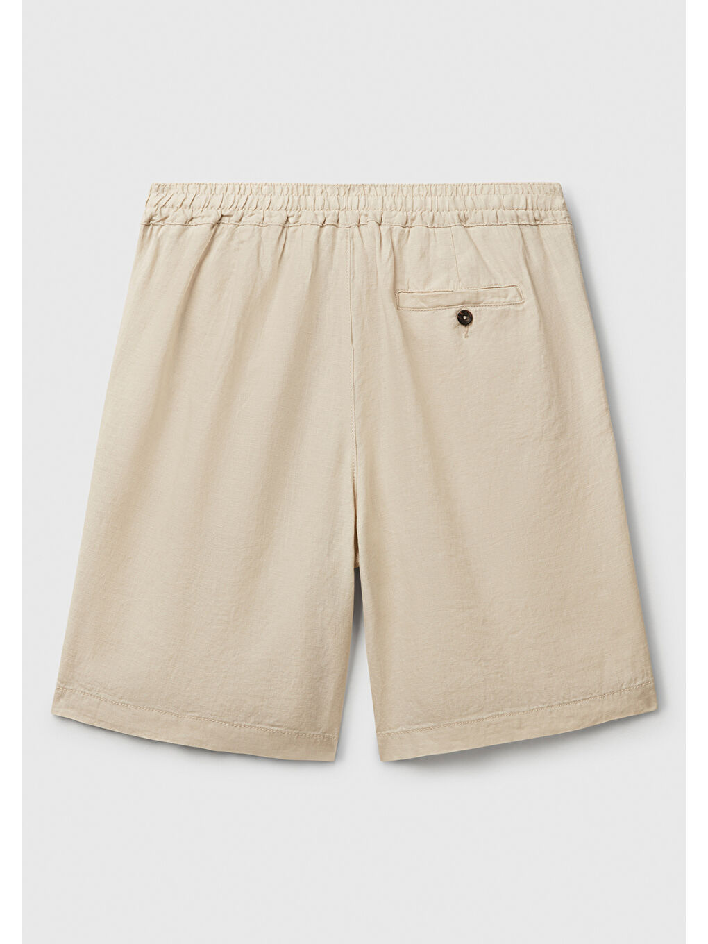 Bej Erkek Taş Rengi %100 Keten Büzgü İpli Düğmeli Pile Detaylı Bermuda Şort-3