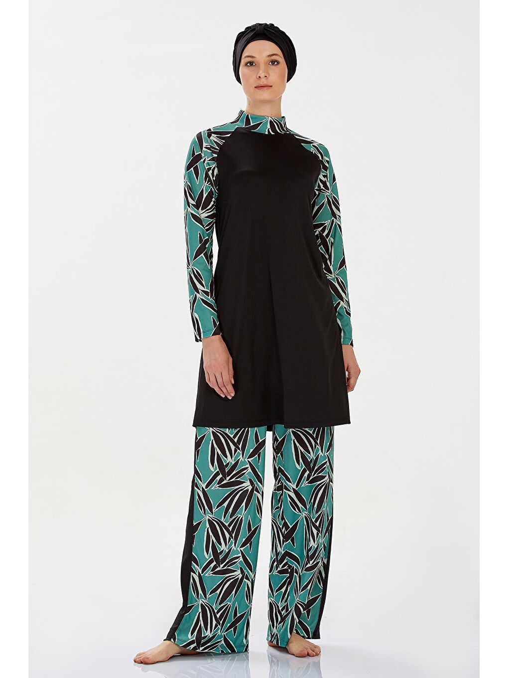 Elastanlı Tam Kapalı Tesettür Mayo Bol Paça Darya 9237 Siyah-1