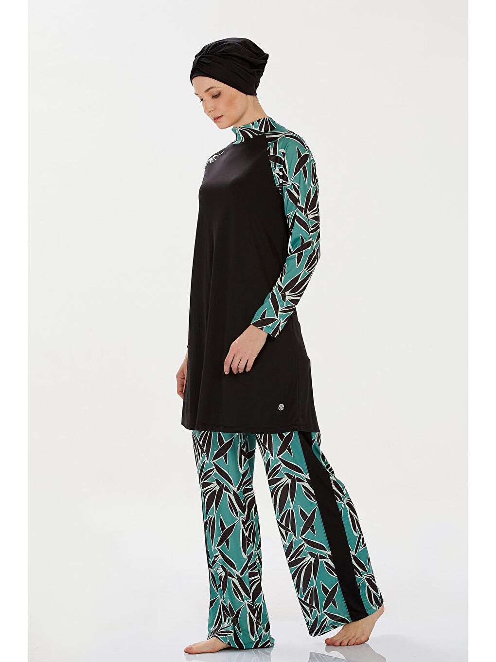 Elastanlı Tam Kapalı Tesettür Mayo Bol Paça Darya 9237 Siyah-2