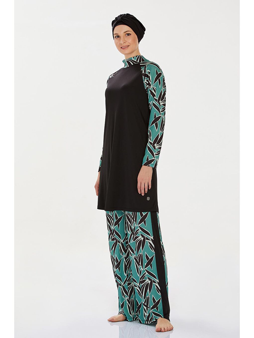 Elastanlı Tam Kapalı Tesettür Mayo Bol Paça Darya 9237 Siyah-3
