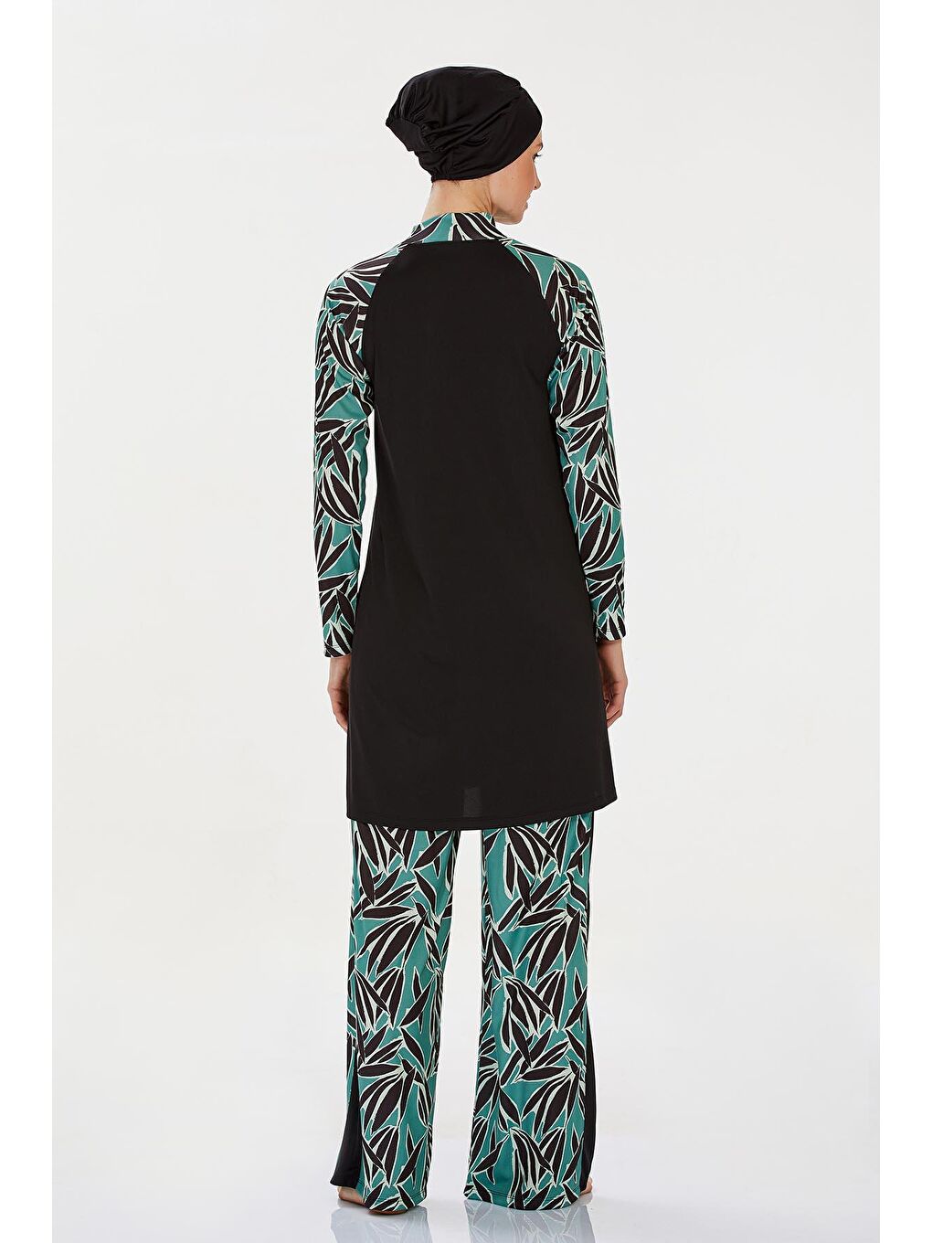 Elastanlı Tam Kapalı Tesettür Mayo Bol Paça Darya 9237 Siyah-4