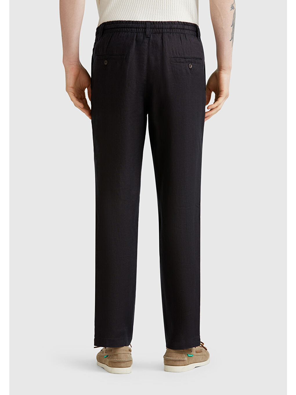 Erkek Siyah %100 Keten Beli İpli Pantolon-2