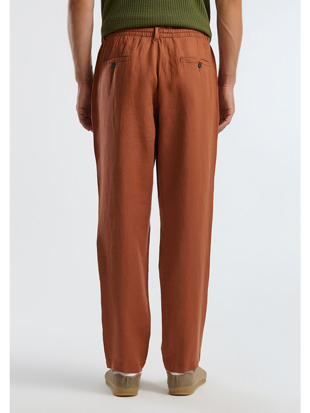 Erkek Koyu Kahverengi %100 Keten Beli İpli Pantolon-2