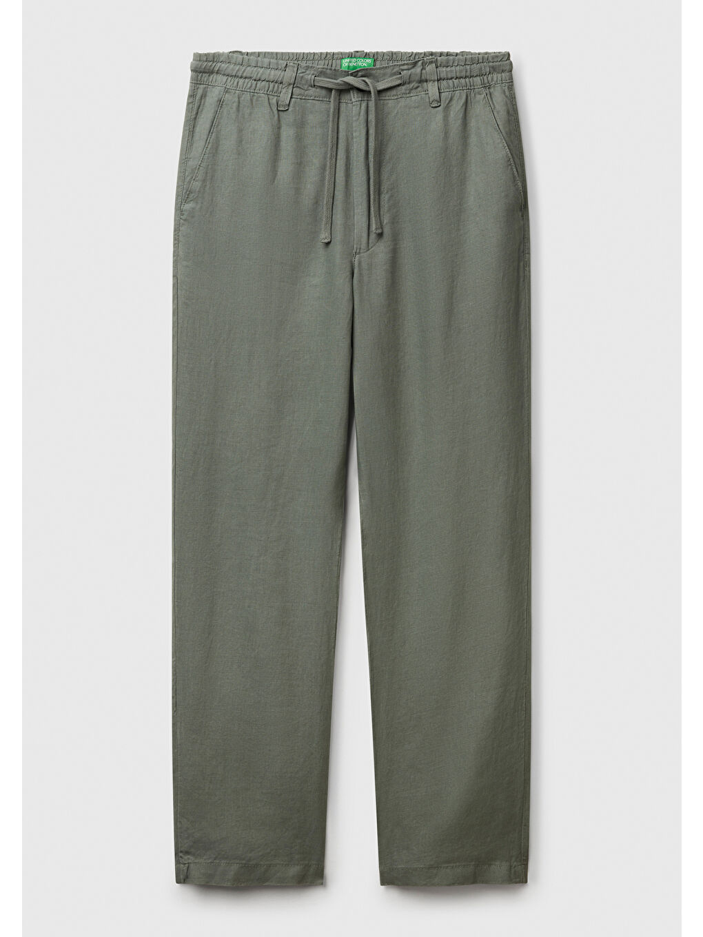 Erkek Soluk Yeşil %100 Keten Beli İpli Pantolon-1