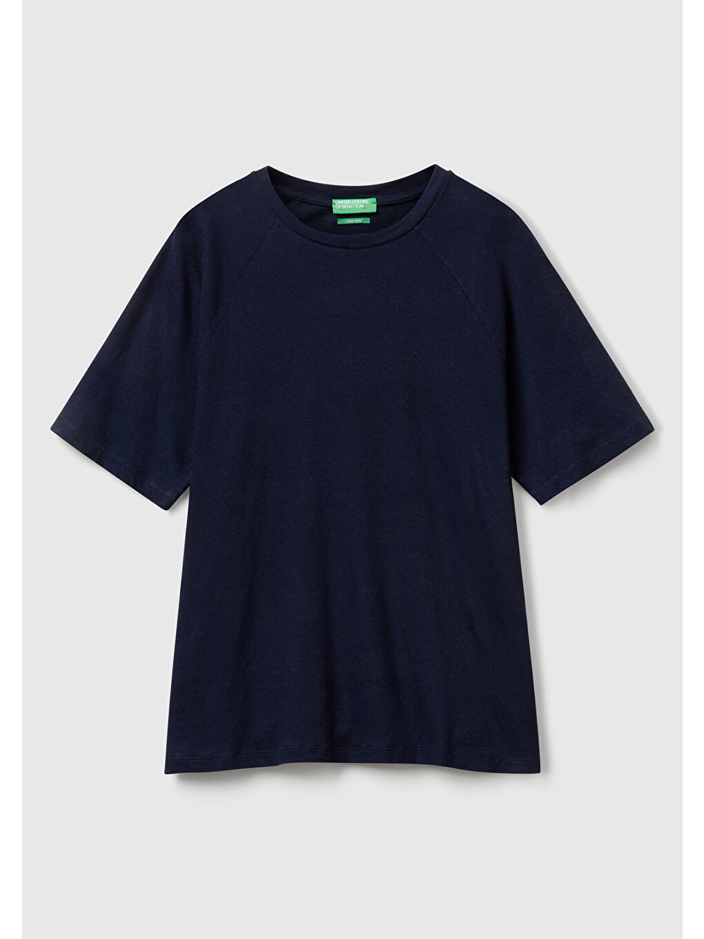 Erkek Lacivert Pamuk ve Keten Karışımlı Reglan Kol Relax Fit T-Shirt-1